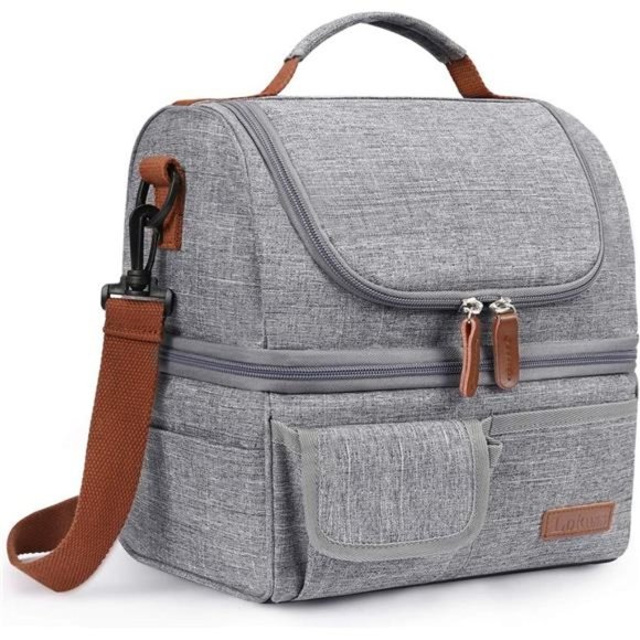 Handbags - LUNCH Bag Women Double Deck Insulated Lunch Box, Gray